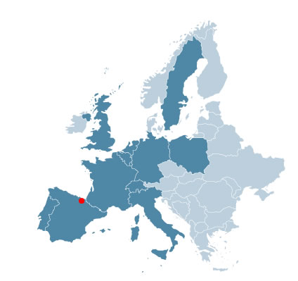 Mapa de Europa y localización de la empresa en ella